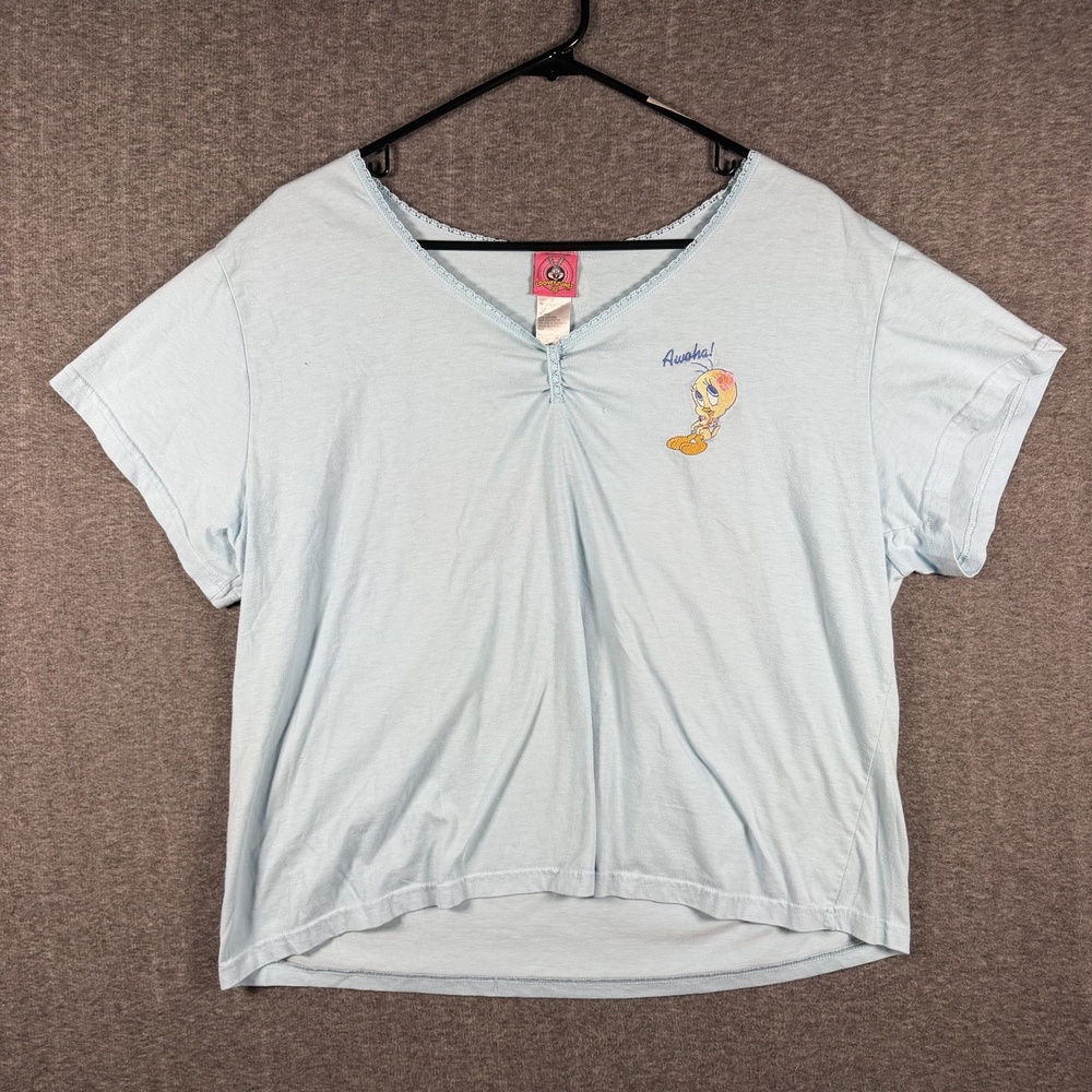 Vintage Looney Tunes Tweety Bird Awwcha Shirt Women’s Blue Embroidered Y2K WB